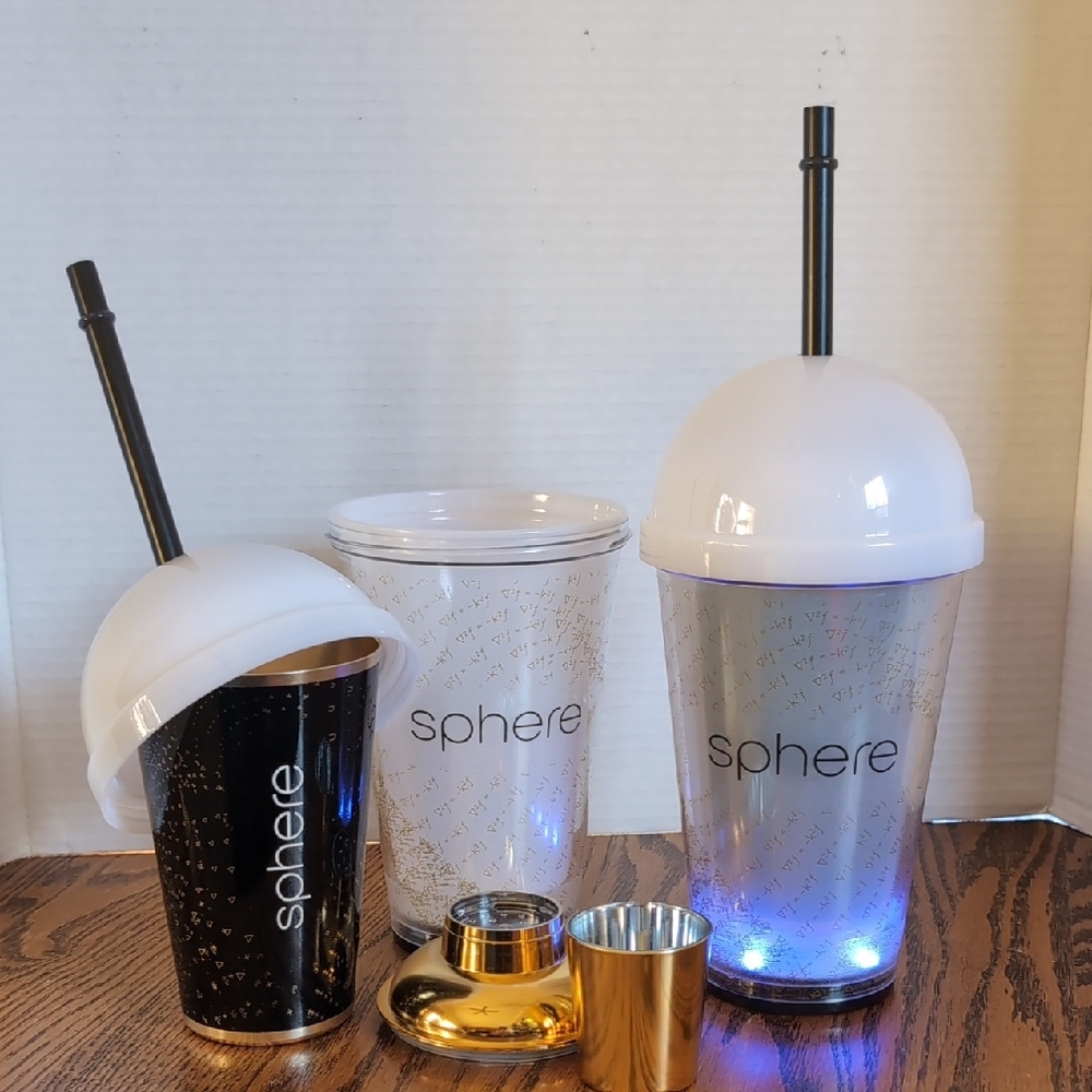 SPHERE Las Vegas Shaker Kit Blinking Lights Blk/Wh/Gold SET OF 2 Never Used NWOT